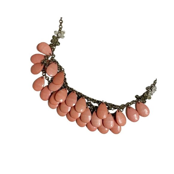 25” Peach/Salmon Color Statement Necklace With Iridescent & Gray Beads - Picture 3 of 6